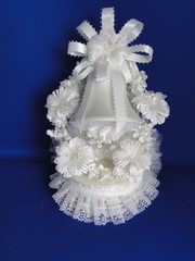 New Vintage Elegant White Satin Bell, white white floral Wedding Caketop #404