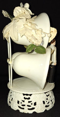 VTG BRIDE & GROOM LOVE BIRD DOVE w/RINGS WEDDING BELLS & HORSESHOES CAKE TOPPER