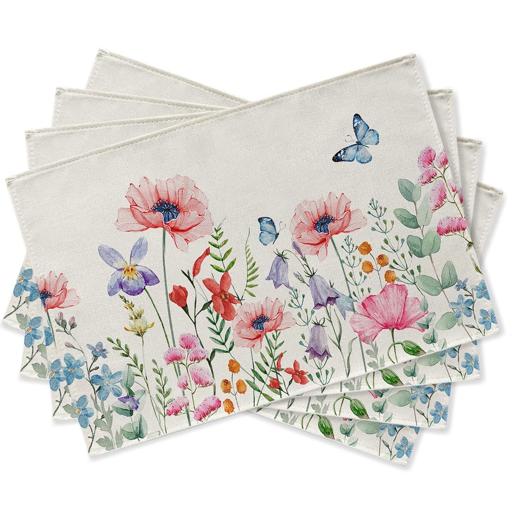 Seliem Spring Anemone Flower Placemats Set of 4, 12»X18»,
