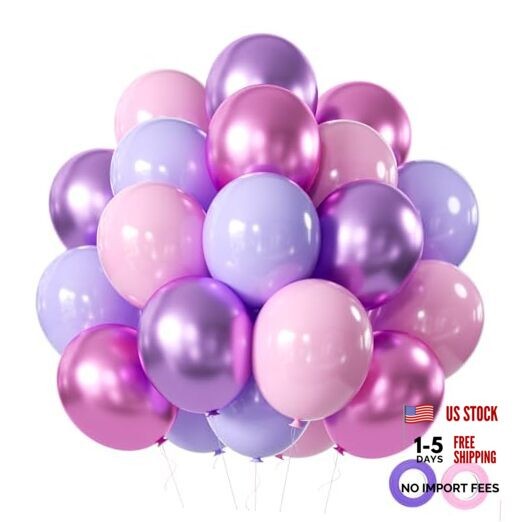 Pink and Purple Party Balloons, 50Pcs 12 Inch Purple Pink Balloons, Pink Purple