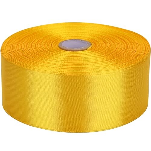 Satin Ribbon 50 Yards Solid Fabric Ribbons Roll for Wedding 1-1/2 inch Yellow