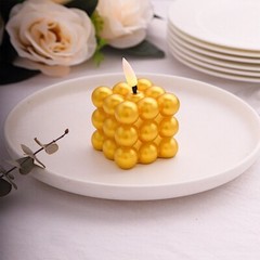 2 Metallic Gold 2 in Flameless LED Light Bubble Cube CANDLES Centerpieces Party