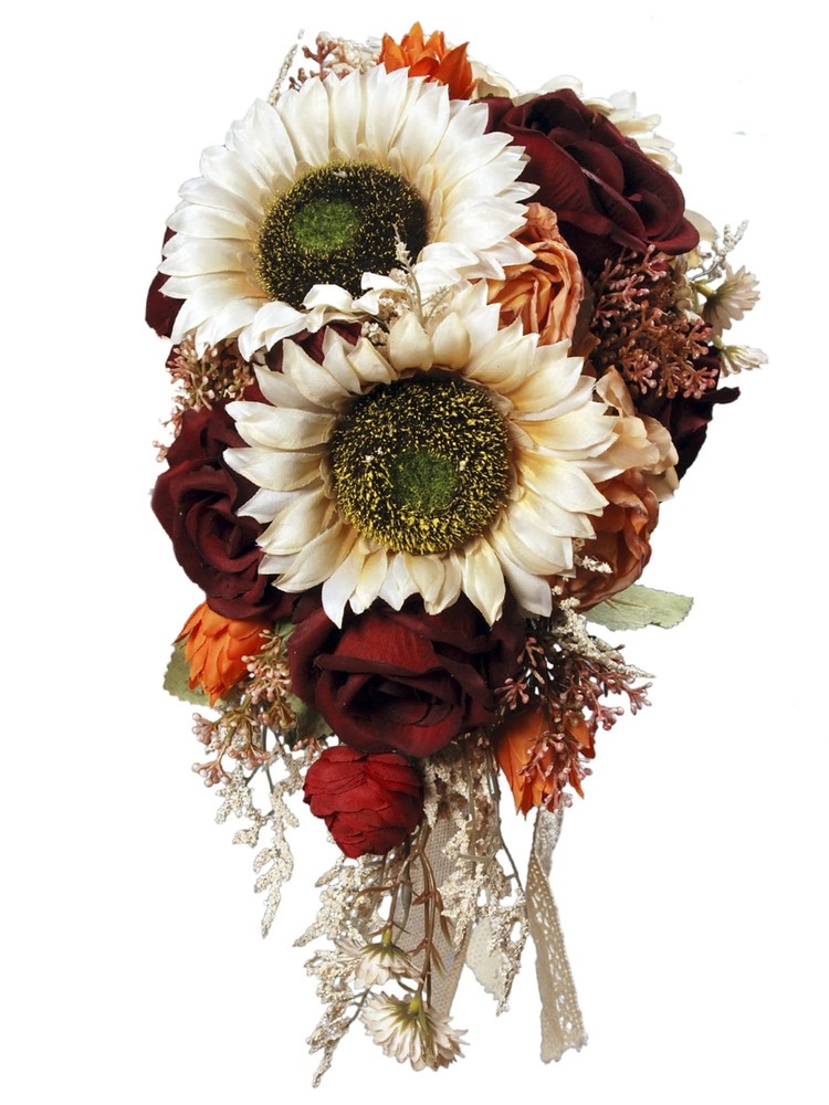 9.8 Inch Vintage Sunflower Wedding Bouquets for Bride Artificial Sunflower an…