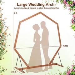 7 FT Wooden Wedding Arch for Ceremony Heptagon Solid Wood Arch Stand Outdoor