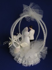 New Vintage Wedding Bliss Bride & Groom Wedding Cake Top, white coat # 424