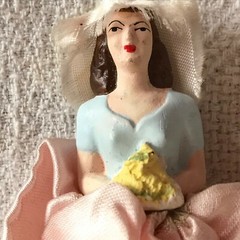 Vintage 1940s 1950s Chalkware Bridesmaid Table Topper in Glass Dome