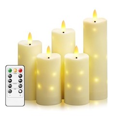 Outdoor Waterproof Flickering Flameless Candles 5PCS-D2.2“xH5″5″6″7″8″ Ivory