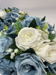 Bouquet Centerpiece Silk Flower Ball-WHITE/BLUE- Event Decor Wedding LOT OF TWO