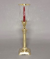 Candle Holder Brass Star Cut Glass Shade and Brass Ring 4.5″Sq 17.5″High Set/2