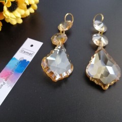 12PCS 120mm Champagne Maple Leaf Pendant GoldRing Crystal Beads Chandelier Decor