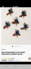 Bridesmaid Russet Orange & Denim Blue bouquets, Boutonnieres, & Decorations NEW