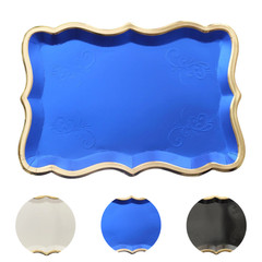 10 Rectangle 14″ Paper Serving Trays Scroll Design Gold Rim Party Decorations
