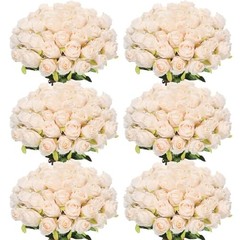 50 Pcs Artificial Rose Flower Bulk Realistic Silk Fake Roses Beige Champagne