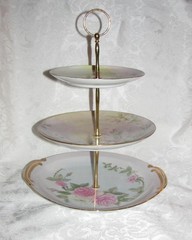 Custom Three Tier Tea Party Cake Stand Made With Vintage Hand Painted Plates