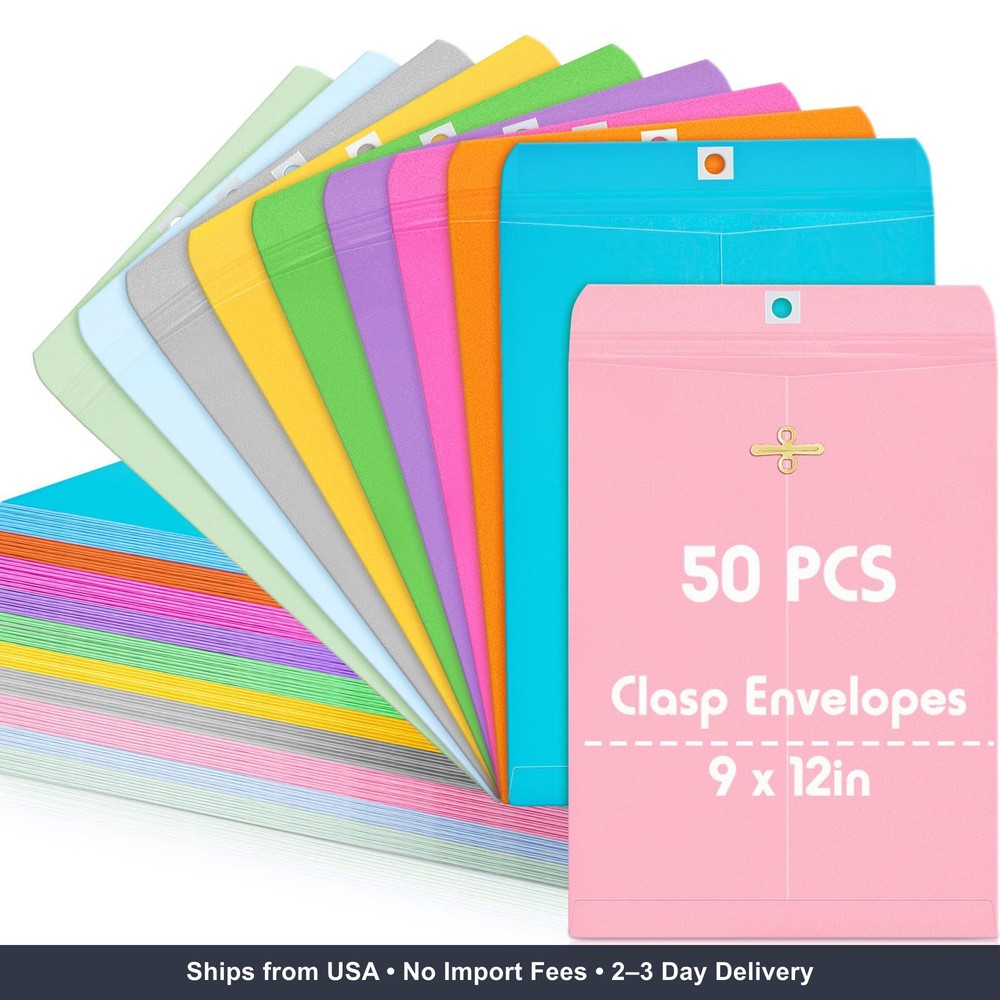 Geyee 50 Pcs 9 x 12 Inch Clasp Envelopes Letter Size Mailing Envelopes with Clas