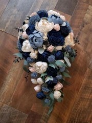 Dusty Blue Navy Pink Bridal Bouquet Blush Sola Wood Cascade Wedding Flowers