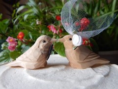Unpainted Birds Cake Topper Bride Groom Love Wedding Engagement Wood Statue