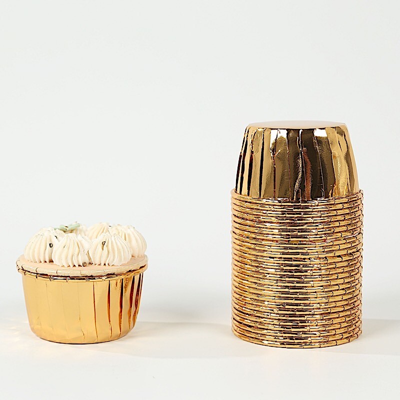 48 Metallic Gold Foil Cupcake Liners Wedding Party Events Decorations Supplies