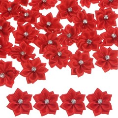 100 PCS Satin Ribbon Flowers, 1.2″ Fabric Flowers for Crafts [Bright Red]