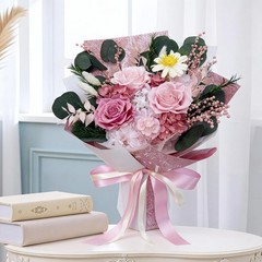Valentines Day Gifts Pink Preserved Rose Fresh Flower Bouquet Romantic