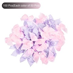100Pcs Mini Ribbon Bows 1″ Mini Fabric Satin Ribbon Flower Bows Pink & Purple