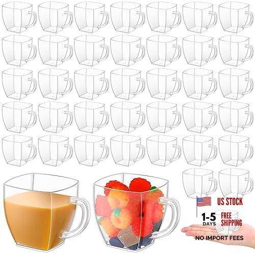 Set of 10 Transparent 2oz Hard Plastic Tea Cups with Handle – Mini Disposable