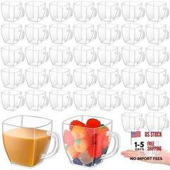Set of 10 Transparent 2oz Hard Plastic Tea Cups with Handle – Mini Disposable