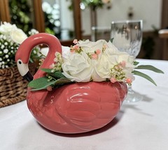 Wedding Centerpiece, Flamingo Table Decor with Bouquet of White Mini Roses