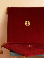 2 Dark Wine Red Double Golden/Silver Happiness kneeling Pad with Tassels/Cushion
