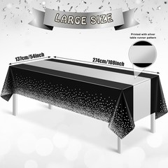 3Pcs Black and Silver Tablecloth Party 3 Pack,