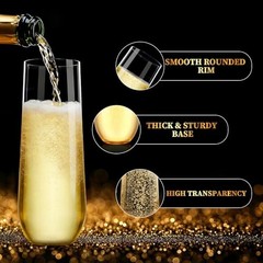 12 Pack Stemless Plastic Champagne Flutes, 9 oz Disposable 12-Pack Clear