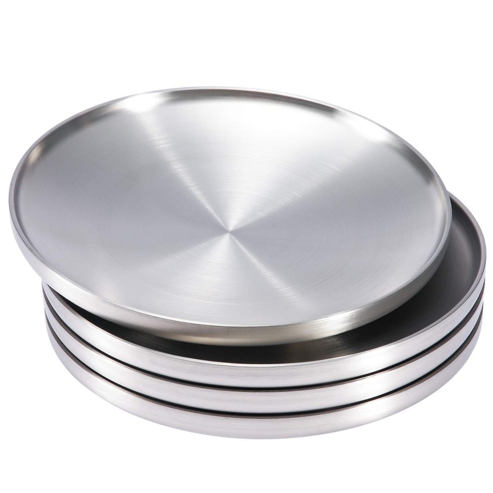 Sumerflos 304 Stainless Steel Dinner Plate 9 Double-Layer Round Dessert Plate