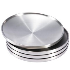 Sumerflos 304 Stainless Steel Dinner Plate 9 Double-Layer Round Dessert Plate
