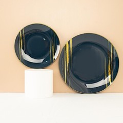 NAVY BLUE GOLD 10 Round 10″ Plastic Salad DINNER PLATES Metallic Prints Party