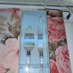 Cake Knife & Server Set Stainless Steel Silver Clear Plastic Handles Wedding