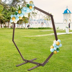 7.2FT Wedding Party Arch Door Wooden Heptagon Flower Arbor Stand Background USA