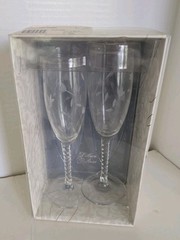 Lillian Rose Crystal Toasting Stem Glasses Wedding Champagne Flute Set 8″ Floral