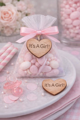 100 qty 1″ It’s A Girl! Wood Hearts Table Confetti Wooden Baby Shower