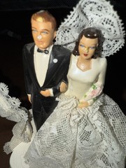 Coast Novelty MFG Co. Wedding Cake Topper with tin ring detail, made in 1950