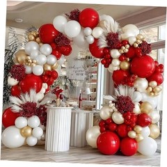 Red White Gold Balloon Garland Double Stuffed Burgundy Red Red Pearl White Gold