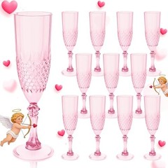 Plastic Champagne Flutes, Champagne Glasses Bulk, Reusable Unbreakable 12 Pink