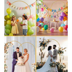 6.5 Ft. Gold Metal Wedding Flower Arch Frame Balloon Backdrop Stand W/ Stable Ba