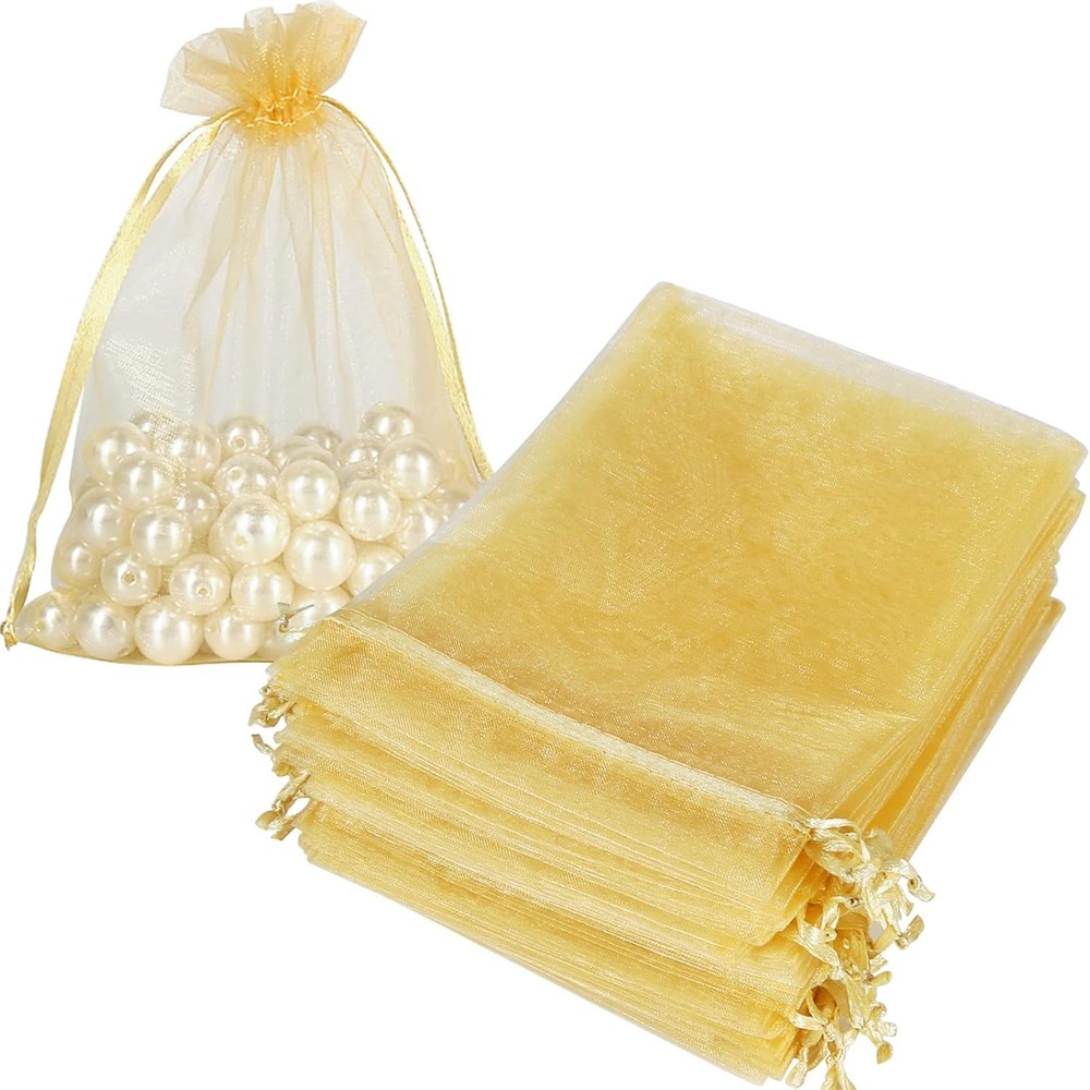 100× Golden Drawstring Organza Pouches Wedding Candy Gift Jewelry Bags 4″x6″ US
