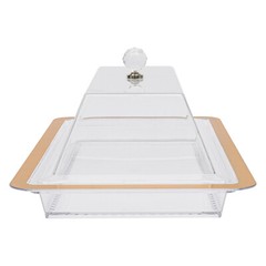 Acrylic Cake Stand With Lid Rectangular Clear Gold Trim 50 × 28 cm
