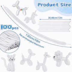 Nobledecor 260 Balloons 100Pcs White Long 12.6 inches, 100pcs