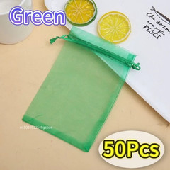 50/100Pcs White Sheer Organza Bags for Wedding Favor with Drawstring, Jewelry Po