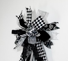 EXTRA LARGE DECORATION 6 RIBBON BLACK WHITE SILVER DESIGNER BOW READY TO USE