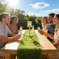 Artificial Grass Table Runners Debris-Free Fake Grass Shed-Free 14*108 Inches