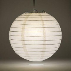 6″ White Round Paper Lantern, Even Ribbing, Hanging Decoration