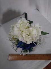 Wedding Bouquet Silken / Plastic White Hydrangea w/ Dark Blue Rose NEW